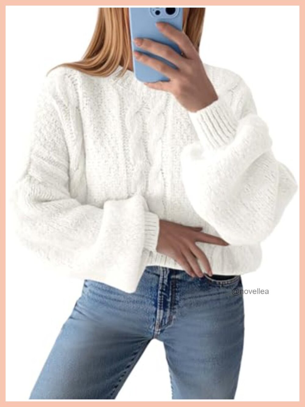 Oversized Cable Knit Crewneck Sweater Long Sleeve Ribbed Pullover